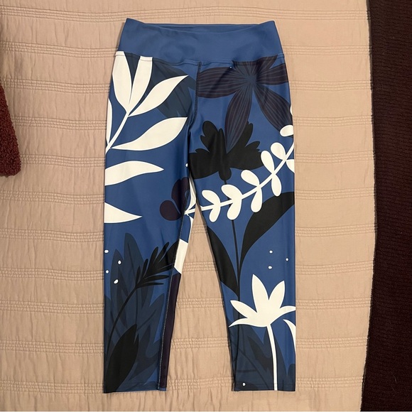 Loony Legs Pants - Loony Legs Floral Blue Leggings cropped